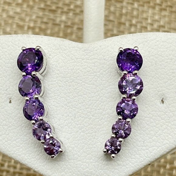 QVC Jewelry - QVC Amethyst Gemstone and Sterling Silver Earrings Ear Climber Graduated Ombre